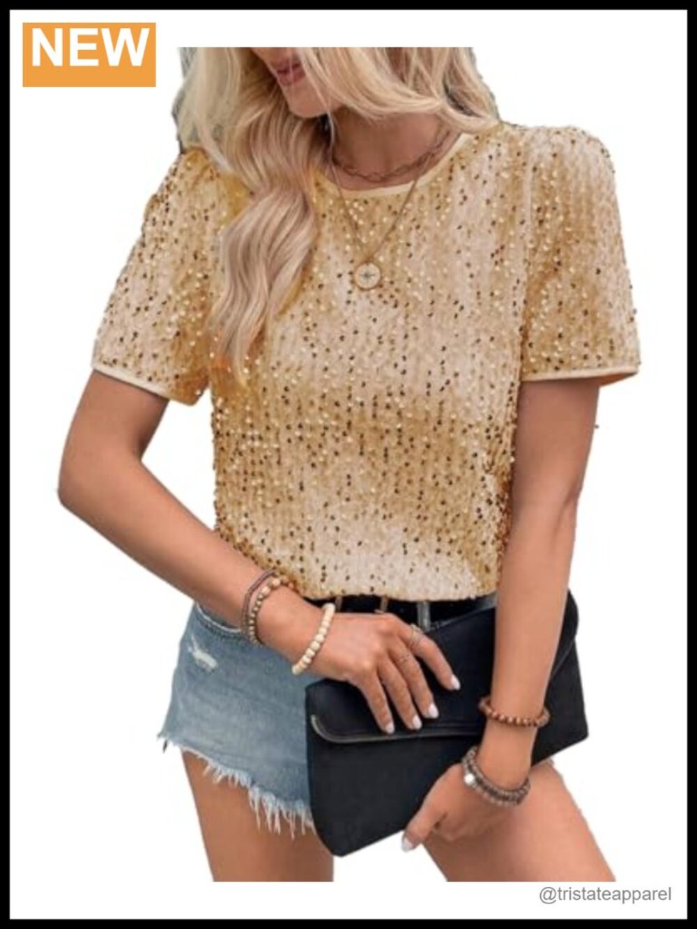 Women's Sequin Tops Crew Neck Short Sleeve Sparkly Velvet Blouse for Party Club